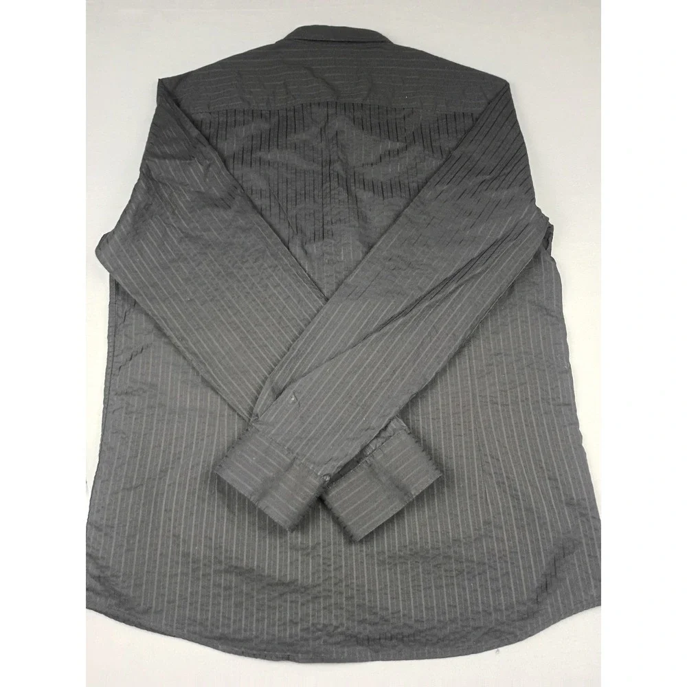 Kenneth Cole Reaction Mens XL Black Striped Textured Button Down Shirt L/S